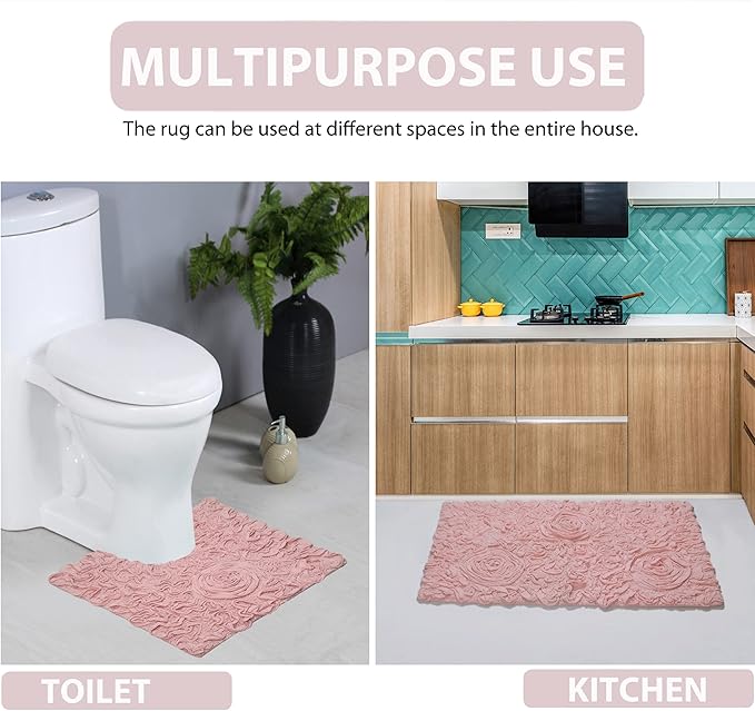 Home Weavers Bell Flower Collection 100% Cotton Tufted Bath Rugs, Extra Soft and Absorbent Bath Rugs, Non-Slip Bath Mats, Machine Washable, Bath Mats for Bathroom Floor, 17"x30" Slice Rug, Pink