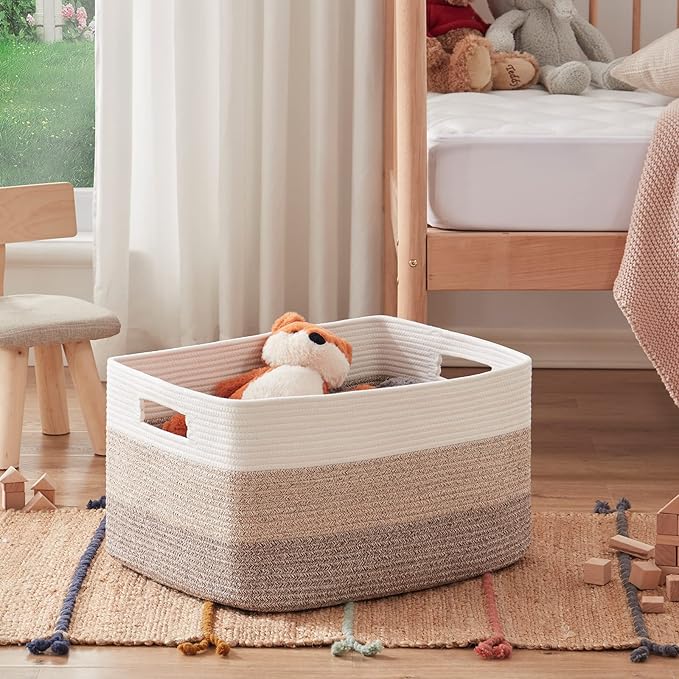 OIAHOMY Large Blanket Basket, 22”x17”x12” Rectangle Woven Baskets, Nursery Blanket Storage Living Room,mall Storage Baskets for Organizing,Closet Cube Shelf Storage, 9.8”×9.8”×7.1”
