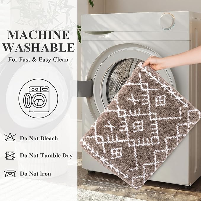 HEBE Bathroom Rugs Sets 5 Piece, Soft Absorbent Microfiber Bath Mat for Bathroom, Non Slip Washable Bath Rug Set with Toilet Cover, Bath Runner and U-Shaped Contour Toilet Rug, Coffee