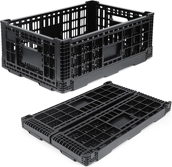 Collapsible Milk Crate, 1 pck 52L(13GAL) Stackable Storage Bins, Heavy Duty Storage Crates, Plastic Crates for Grocery, Warehouse Organization - Extra Large, Holds 130 lbs Per Bin