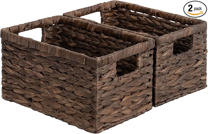 StorageWorks Storage Baskets for Organizing, Water Hyacinth Baskets for Shelves, Organizer Basket with Handles, Decorative Storage Basket for Closet, Pantry Organizers
