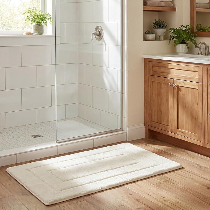 GRANNY SAYS Bathroom Rugs Non Slip, 20" x 32", Bath Rugs for Bathroom Washable, Bath Mats for Bath Floor, Microfiber Bath Mat for Tub, Absorbent Bath Rugs for Bath, Ivory