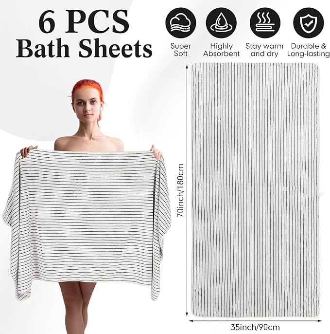 4 Pieces Extra Large Black and White Striped Bath Towels Set 35 x 70 in Coral Fleece Oversized Bathroom Pool Towel Highly Absorbent Soft Quick Dry Shower Bath Sheets for Hotel Spa Pool
