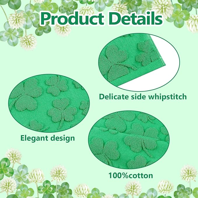 2 Pack St. Patrick's Day Hand Towels Kitchen Dish Towels Spring Green Clover Shamrocks Melody 100% Cotton Decorative Bathroom Towels Set Soft and Quick Drying, 13.7'' x 29.5''