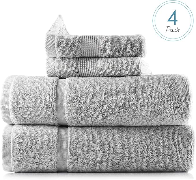 Hearth & Harbor Bath Mat Towels - 100% Ring Spun Cotton Luxury Bath Mat Floor Towels - Ultra Soft & Highly Absorbent Bath Towels Set of 4 - Gray