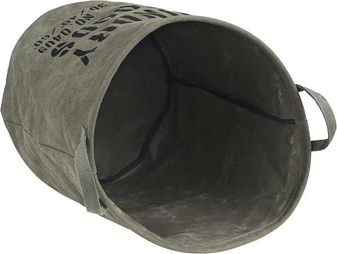 Danya B. LY952 Decorative Collapsible Portable Fabric Laundry Basket - Foldable Canvas Clothes Hamper with Handles - Khaki Green