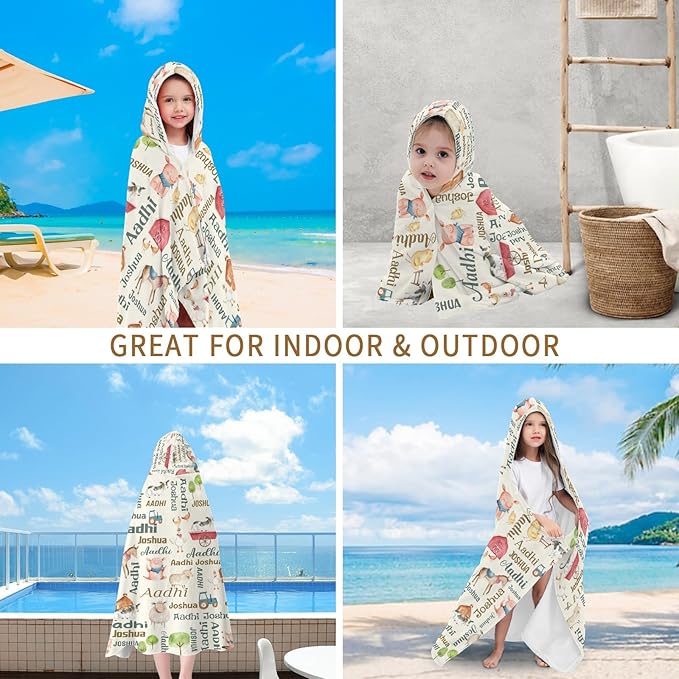 Hooded Towel for 3-12 Years Boys Girls Kids Farm House Animals Bath Pool Beach Towel Wrap Extra Large Soft Absorbent Beach Poncho