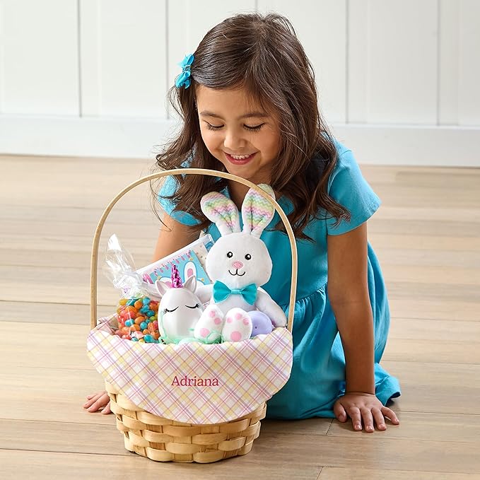 Let's Make Memories Personalized Easter Basket for Kids- For Boys - For Girls - Create Your Own - Fillable - Wicker - Easter Basket Stuffers - Small - Green Watercolor Stripes