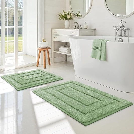 GRANNY SAYS Bathroom Rugs Sets 2 Piece,Soft Bath Mats for Bathroom, Bath Rugs Non Slip Washable, Absorbent Bath Rug for Tub,Shower and Toilet, Bath Mat Set (Green, 20" x 32" + 16" x 24")