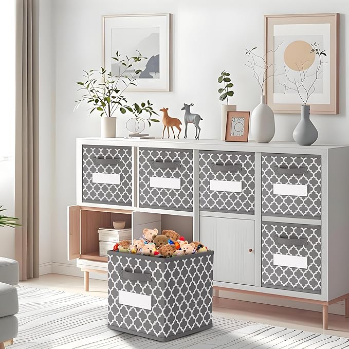 homyfort Cube Storage Organizer Bins - Fabric Storage Cubes Bin Foldable Baskets Square Box for Shelf, Nursery, Cabinet, Clothes, Toys, Set of 6 (Grey2, 13 inch-4Pack)