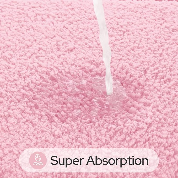 HOMEIDEAS Bathroom Rugs Sets 2 Piece, Soft Bathroom Mats and Absorbent Microfiber Machine Washable Bath Mats for Shower Room, Bathtub, Kitchen (20" x 32" + 16" x 24", Pink)