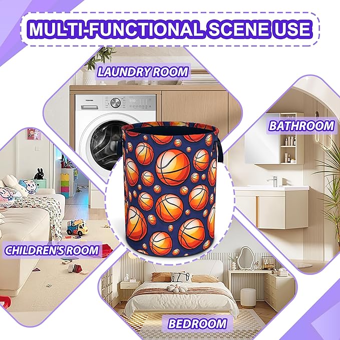 Basketball Laundry Basket Oxford Cloth Ball Sports Laundry Hamper Funny With Handle Foldable Portable Clothes Storage Basket 18.9 X 16.5 In Storage Bag For Laundry Room/Bathroom/Bedroom/Dormitories
