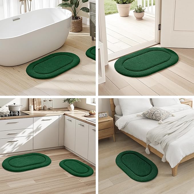HOMEIDEAS Bathroom Rugs Sets 2 Piece, Soft Bathroom Mats and Absorbent Microfiber Machine Washable Bath Mats for Shower Room, Bathtub, Kitchen (20" x 32" + 16" x 24", Dark Green)