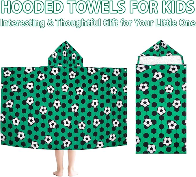 Hooded Towels for Kids - Ultra Soft 100% Cotton Soccer Toddler Hood Bath Towels/Pool Terry Towel Beach Poncho Wrap Absorbent Cute Bath & Swim Wrap for Boys & Girls 3-10 Years Beach Essentials - Green