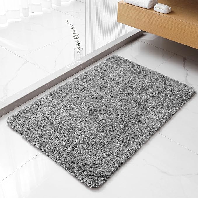Gray Bathroom Rugs 24"x36" - Fluffy Microfiber Bath Mat, Non Slip and Absorbent Bathroom Floor Mat, Machine Washable Plush Rug - Ideal for Tub, Cabinet or Washroom