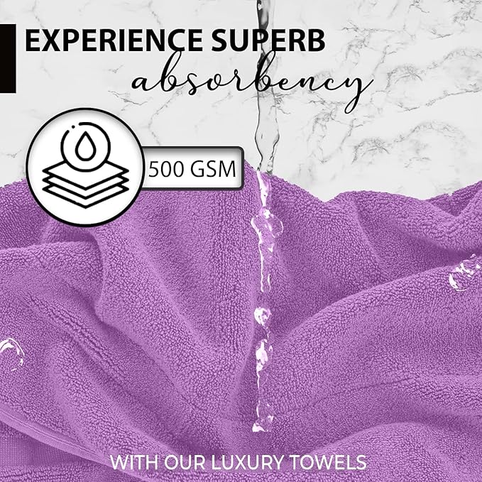 100% Cotton Bath Towels, 24x48 Pack of 6 Towels, Quick Dry, Highly Absorbent, Soft Feel Towel, Gym, Spa, Bathroom, Shower, Pool, Luxury Soft Towels (Light Purple, 24x48-6 Pack)