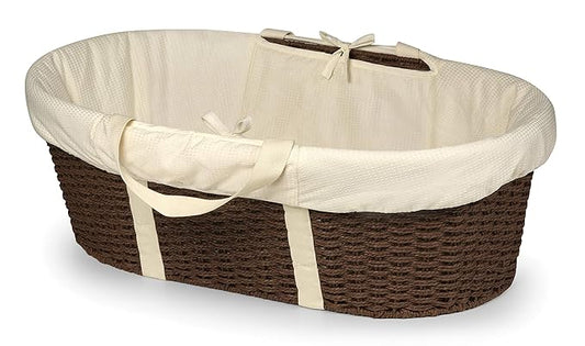 Badger Basket Woven Moses Changing Basket - Portable Baby Diaper Station with Pad, Liner, and Cover - Lightweight Newborn Changing Basket for Home or Travel - Espresso/Ecru