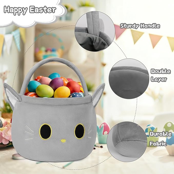 Easter Basket, Easter Baskets for Kids, Cat Baskets with Handle for Gifts Empty, Bunny Egg Hunting, Basket Stuffers Essentials