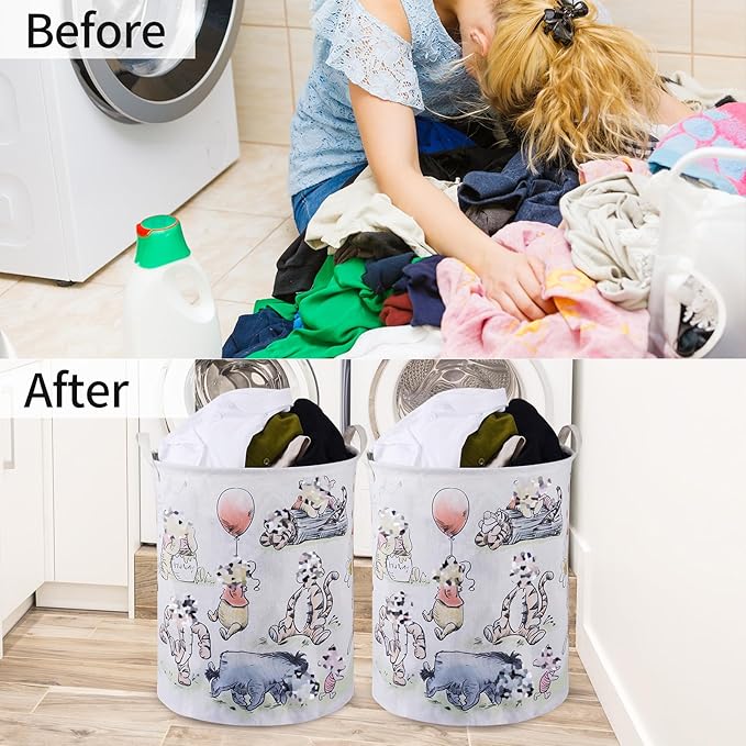 Bear Storage Basket,Nursery Large Hamper Canvas Laundry Basket Foldable With Waterproof Pe Coating,For Kids Boys And Girls, Bathroom, Bedroom, Clothes,Toy Bin