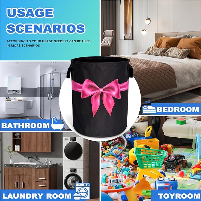 Breast Cancer Awareness Laundry Basket Oxford Cloth Pink Ribbon Laundry Hamper With Handle Foldable Portable Clothes Storage Basket 18.9 X 16.5 In Storage Bag For Laundry Room/Bathroom/Bedroom