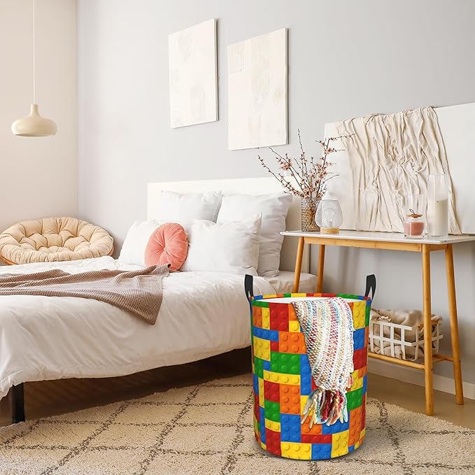Laundry Basket, Dirty Clothes Basket, Foldable Waterproof Oxford Cloth Storage Basket for Bedroom, Bathroom, Clothes,Large Storage Basket Home Decoration(Colorful Building Blocks)