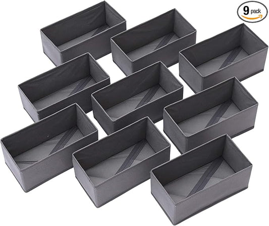 DIOMMELL 9 Pack Foldable Cloth Storage Box Closet Dresser Drawer Organizer Fabric Baskets Bins Containers Divider for Clothes Underwear Bras Socks Lingerie Clothing, M Grey 090
