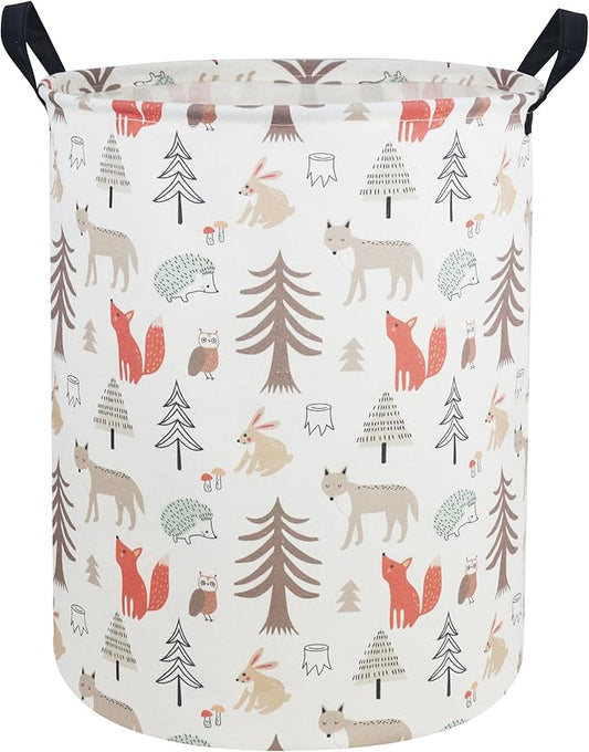 ESSME Kids Laundry Hamper,Animal Hamper Collapsible Canvas Waterproof Storage Bin for Girls, Nursery Hamper,Gift Baskets,toy bins(Grey animal)