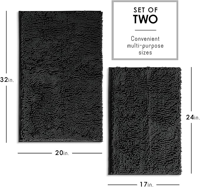 Hearth & Harbor Bathroom Rugs, Chenille Bath Mat - Machine Washable Bath Mats for Bathroom Non-Slip Backing Rubber, Quick Dry Bathroom Mat