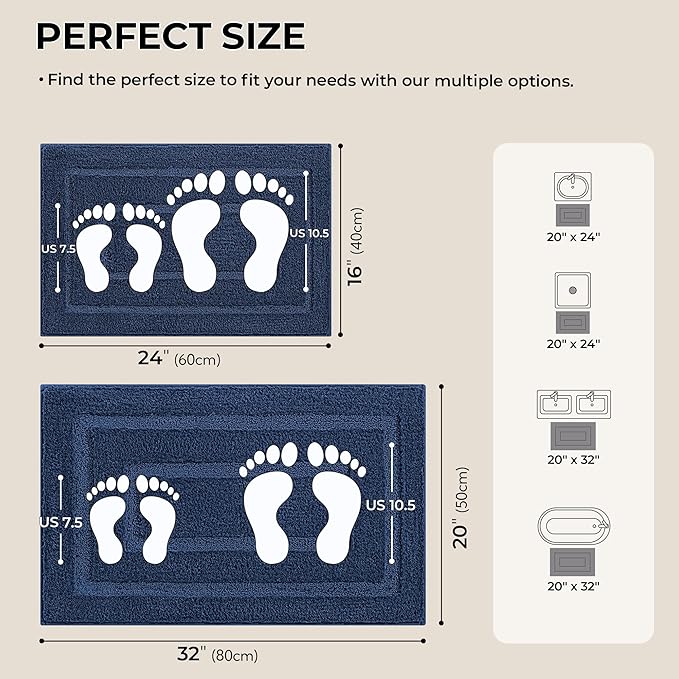 GRANNY SAYS Bathroom Rugs Sets 2 Piece,Soft Bath Mats for Bathroom, Bath Rugs Non Slip Washable, Absorbent Bath Rug for Tub,Shower and Toilet, Bathroom Mat Set (Blue, 20" x 32" + 16" x 24")