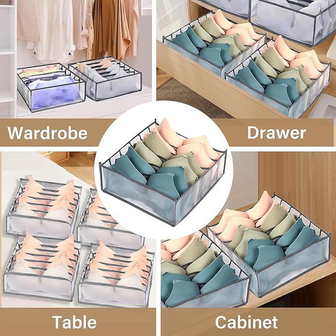 Wardrobe Clothes Organizer, Set of 2 Foldable Underwear Storage Boxes, Closet Divider Organizers for Bras Panties Scarves, Dorm Room Essentials for Girls