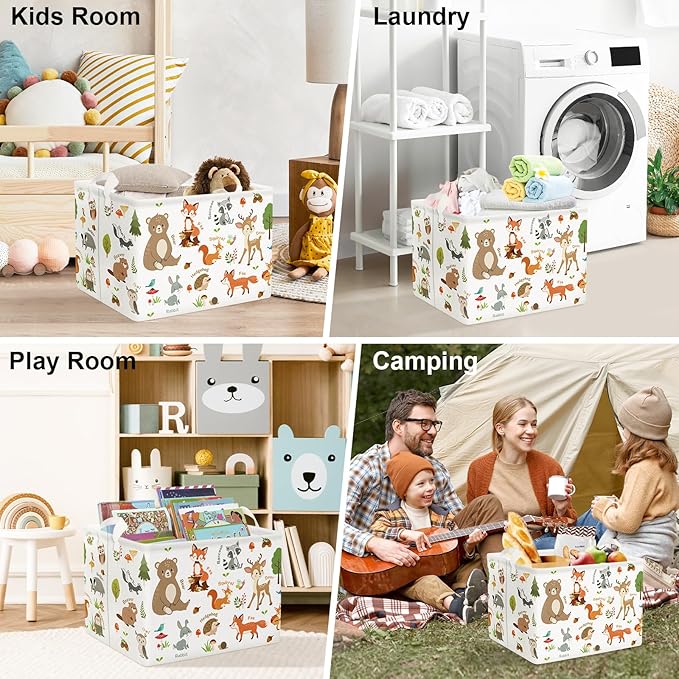Clastyle Collapsible Words Animals Kid Book Toy Storage Basket Bear Raccoon Clothes Nursery Hamper for Bedroom Bathroom, Grey Rabbit 36L
