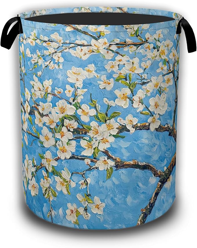 Laundry Hamper,Almond Blossom Collapsible Laundry Baskets Waterproof Oxford Cloth With Handles,Clothes Storage Bucket Toy Organizer For Bathroom/Nursery/Bedroom 16" x 20.8"
