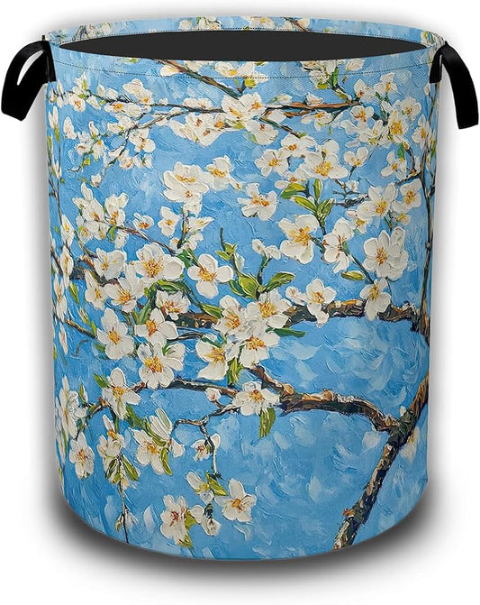 Laundry Hamper,Almond Blossom Collapsible Laundry Baskets Waterproof Oxford Cloth With Handles,Clothes Storage Bucket Toy Organizer For Bathroom/Nursery/Bedroom 16" x 20.8"