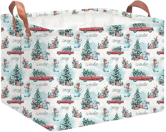 Rectangular Storage Baskets，Gift Basket,Book Box,Room Decor(Car Christmas)