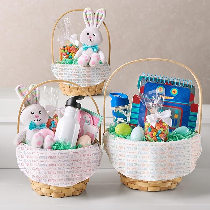 Let's Make Memories Personalized Easter Basket for Kids- For Boys - For Girls - Create Your Own - Fillable - Wicker - Easter Basket Stuffers - Large - Blue/Green/Orange Allover Name