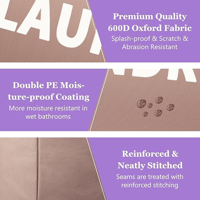 125L Extra Large Laundry Basket with Handles, Folding Dirty Clothes Hamper, Independent Laundry Hamper in 600D Oxford Fabric, Rugged Storage Basket for Family, Dorm, Khaki