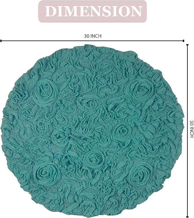 Home Weavers Bell Flower Collection 100% Cotton Tufted Bath Rugs, Extra Soft and Absorbent Bath Rugs, Non-Slip Bath Mats, Machine Washable, Bath Mats for Bathroom Floor and Tub, 30" Round, Turquoise