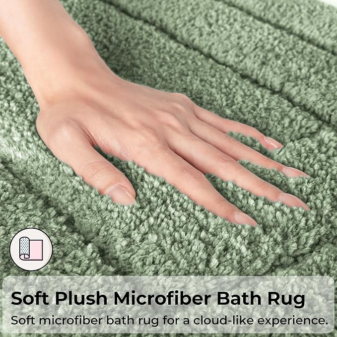 GRANNY SAYS Bathroom Rugs Sets 3 Piece, Soft Absorbent Microfiber Bath Mats for Bathroom Non Slip Washable, U-Shaped Toilet Bath Rugs for Tub Shower (Green, 16" x 24" + 20" x 32" + U Shaped 20" x 24")