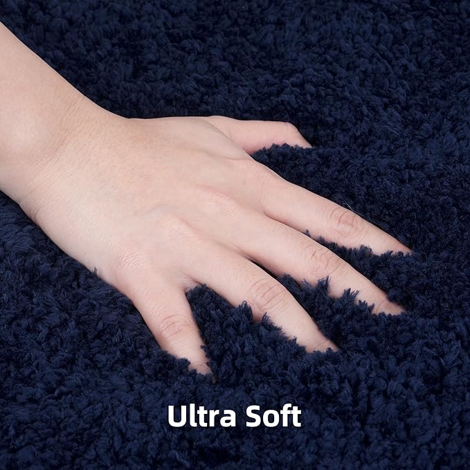 3 Pieces Luxury Bathroom Rug Set with U-Shaped Toilet Rug, Non-Slip Rubber Bottom, Thick Microfiber Fluffy Plush, Water absorption, Quick Dry, Ultra Soft, Bath Mats for Bathroom, Tub(Navy Blue)