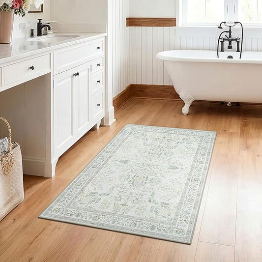 GRANNY SAYS Boho Bathroom Rugs 32" x 20" Non-Slip, Quick Dry & Washable, Vintage Bath Rug, Distressed Farmhouse Plush Velvet Small Bath Mat, Absorbent for Shower Toilet Sink, Pet Friendly-2'x3'