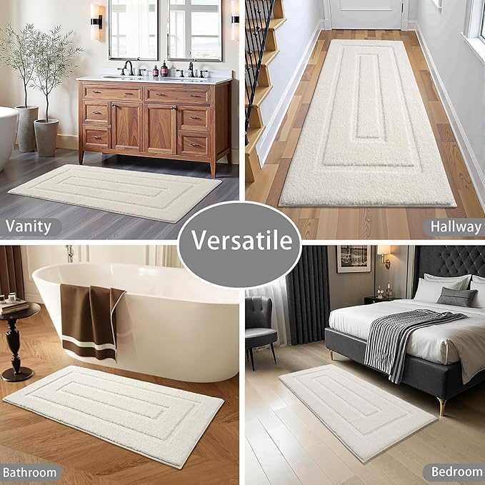 HOMORE Bathroom Rug 24x48 Inch Soft Absorbent Microfiber Bathroom Runner Rug, Washable Bath Runners Rugs for Bathrooms Non Slip Bath Rugs for Shower Tub,Ivory