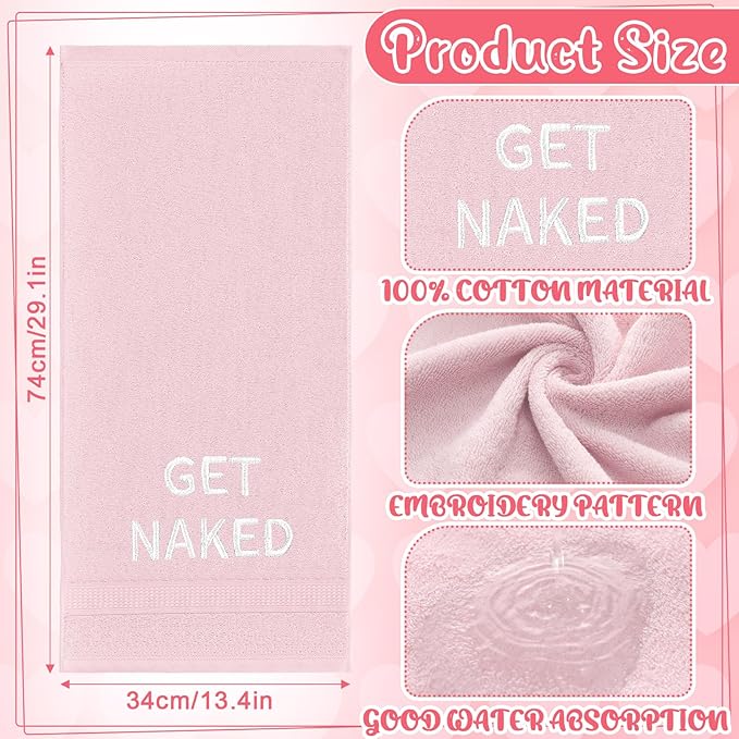 2 Pcs Get Naked Hand Towels 100% Cotton Embroidered Bathroom Pink Towel Modern Decorative Housewarming Gifts, Funny Bathroom Decor 29 x 13 Inch