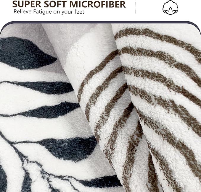 17"X24" Boho Bath Rugs for Bathroom Decor Non-Slip Bath Mat Absorbent Plush Microfiber Soft Carpet Machine Washable Bath Mat for Bathrooms,Showers,Laundry Rooms,White and Black