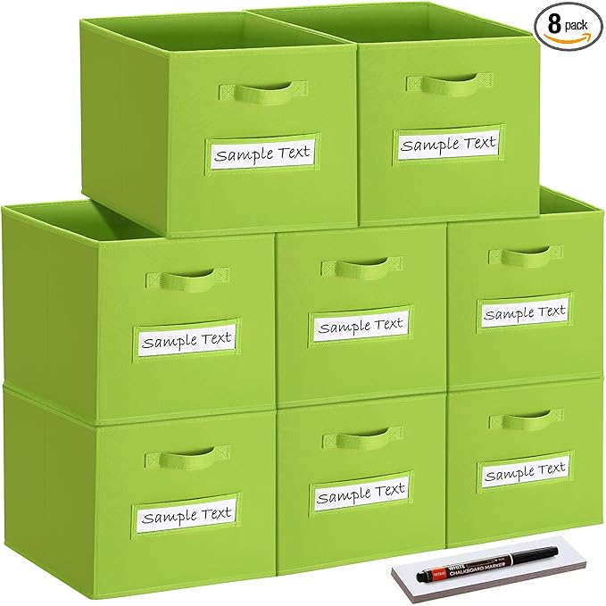 artsdi Fabric storage cubes (8 Pack) 13 Inch Cube Storage Bin, cube organizer bins with 8 Labels Window Cards & a Pen, Foldable cube organizer bins and Storage Box, lime green