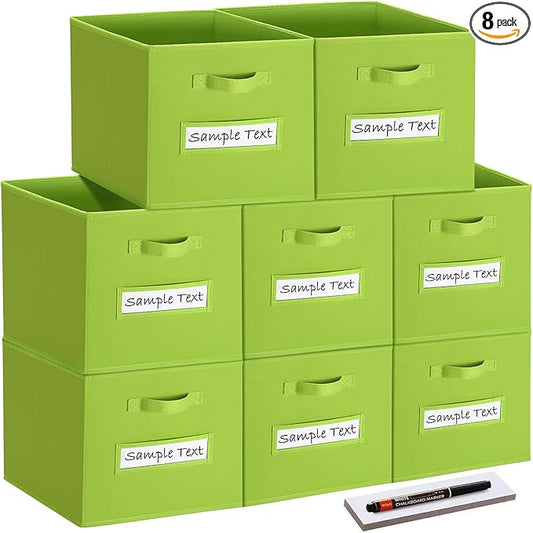 artsdi Fabric storage cubes (8 Pack) 13 Inch Cube Storage Bin, cube organizer bins with 8 Labels Window Cards & a Pen, Foldable cube organizer bins and Storage Box, lime green