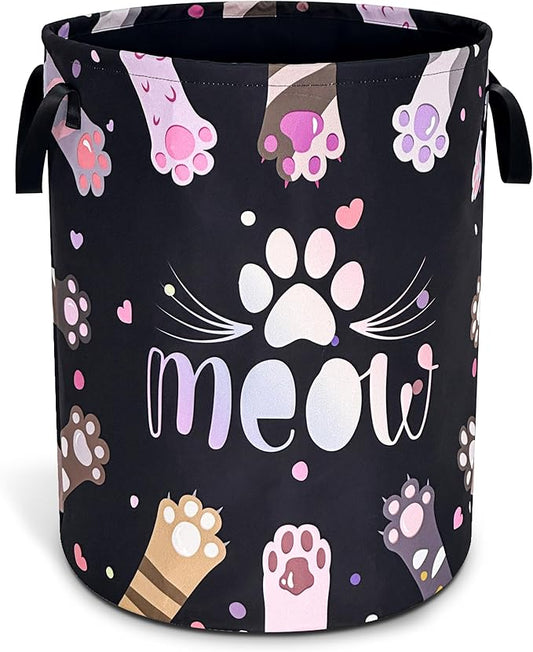 Cat Paw Prints Laundry Basket Meow Pet Oxford Cloth Laundry Hamper With Handle Foldable Portable Clothes Storage Basket 18.9 X 16.5 Inch Storage Bag For Laundry Room/Bathroom/Bedroom/Dormitories