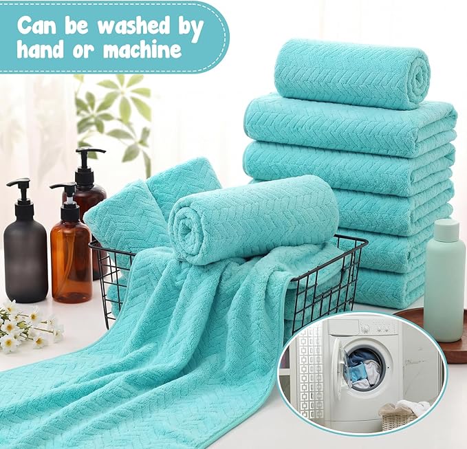 16 Pack Microfiber Bath Towels Bulk 27'' x 60'' Oversized Size Bath Towel Highly Absorbent Extra Large Soft Drying for Shower Beach Winter Salon Sport Gym Party (Wheat,Light Blue)