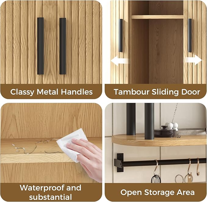 Bathroom Wall Cabinet, Over The Toilet Cabinet with Sliding Doors and Adjustable Shelf, Space Saver, Wall Mounted Medicine Cabinet for Laundry Room & Kitchen & Living Room, Natural