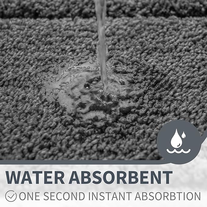 GRANNY SAYS Large Bathroom Rugs Non Slip Washable, 24" x 48", Water Absorbent Bath Mats for Bath, Thick Soft Shaggy Bath Rug, Microfiber Bath Floor Mat, Bathroom Decor, Deep Gray