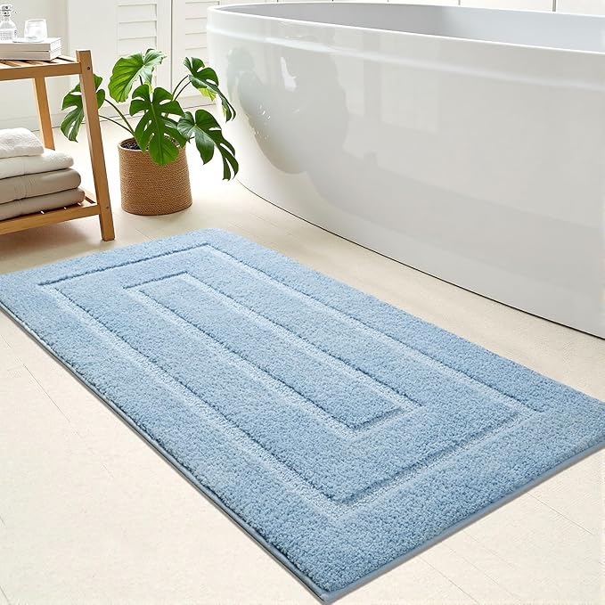 HOMORE Bathroom Rug 24x48 Inch Soft Absorbent Microfiber Bathroom Runner Rug, Washable Bath Runners Rugs for Bathrooms Non Slip Bath Rugs for Shower Tub,Light Blue